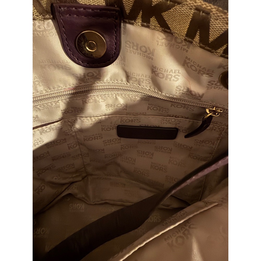 MICHAEL KORS Signature MK Monogram Canvas Leather‎ Trim Bucket Bag Tote Purse - Picture 4 of 8